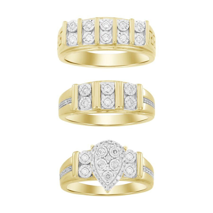 LADIES TRIOS SET 0.50CT ROUND DIAMOND 10K YELLOW GOLD