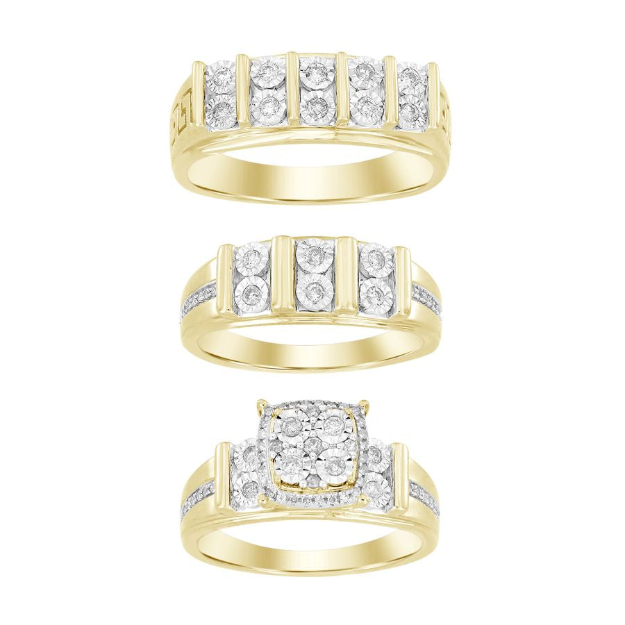 LADIES TRIOS SET 0.50CT ROUND DIAMOND 10K YELLOW GOLD