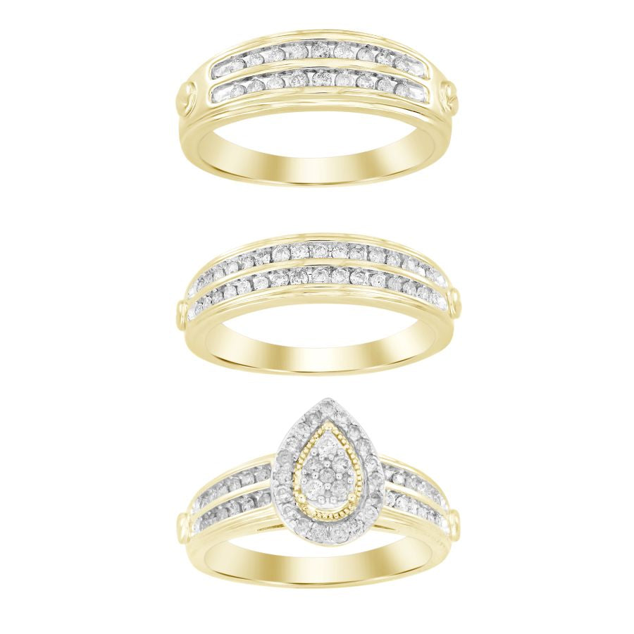 LADIES TRIOS SET 1.00CT ROUND DIAMOND 10K WHITE GOLD