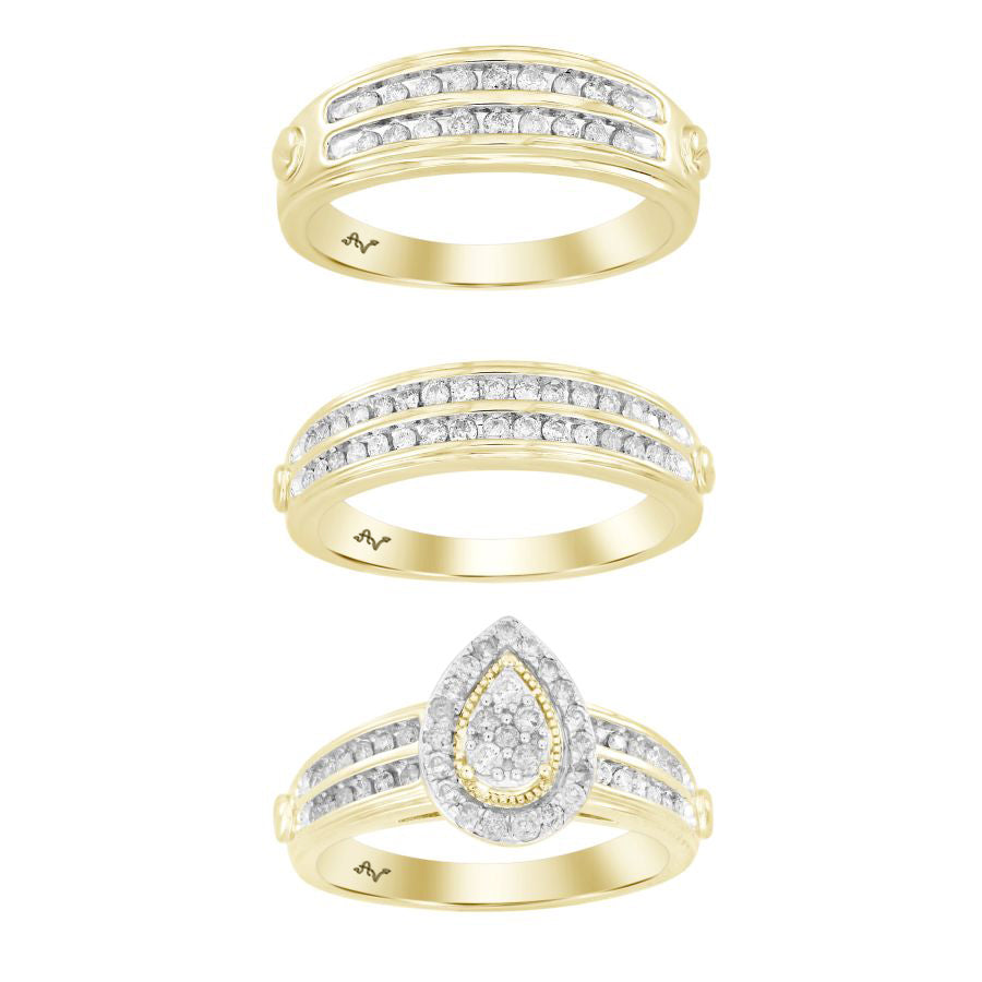 LADIES TRIO SET 1.00CT ROUND DIAMOND 10K YELLOW GOLD