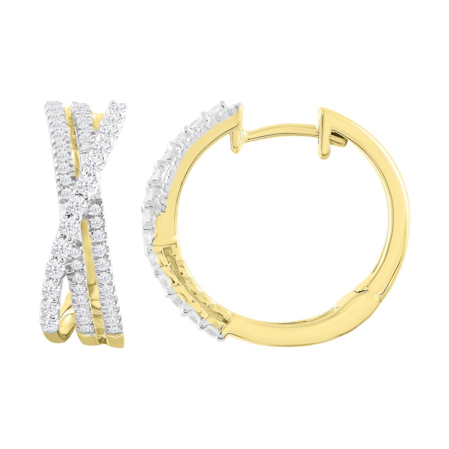 LADIES HOOP EARRINGS 0.50CT ROUND DIAMOND 10K YELLOW GOLD