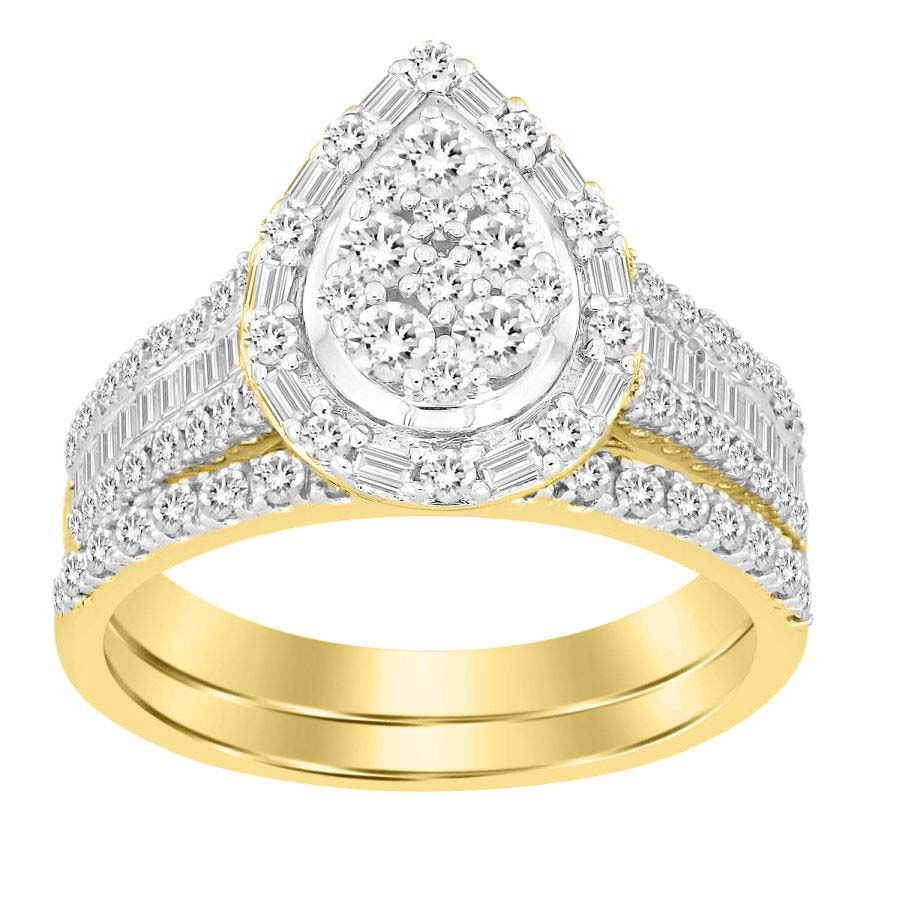 LADIES BRIDAL SET 1.00CT ROUND/BAGUETTE DIAMOND 14K YELLOW GOLD