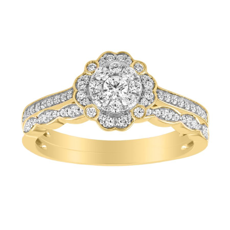 LADIES BRIDAL SET 0.50CT ROUND DIAMOND 10K YELLOW GOLD