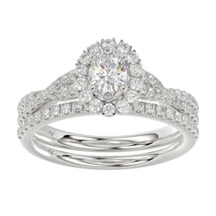 LADIES BRIDAL SET 1.10CT ROUND DIAMOND 14K WHITE GOLD (CENTER STONE 0.50CT OVAL DIAMOND)