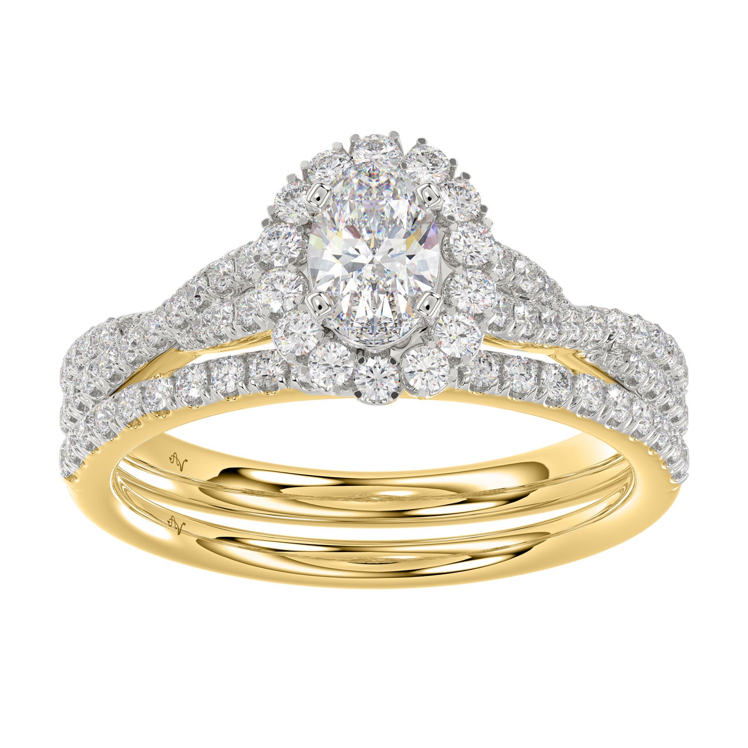 LADIES BRIDAL SET 1.10CT ROUND/OVAL  DIAMOND 14K YELLOW GOLD (SI QUALITY)