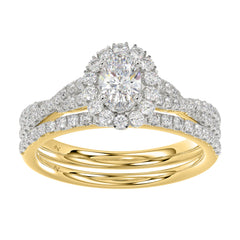 LADIES BRIDAL SET 1.10CT ROUND/OVAL  DIAMOND 14K YELLOW GOLD (SI QUALITY)