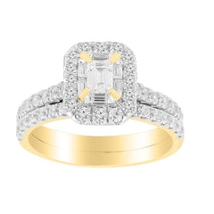 LADIES BRIDAL SET 1.00CT ROUND/BAGUETTE DIAMOND 14K YELLOW GOLD