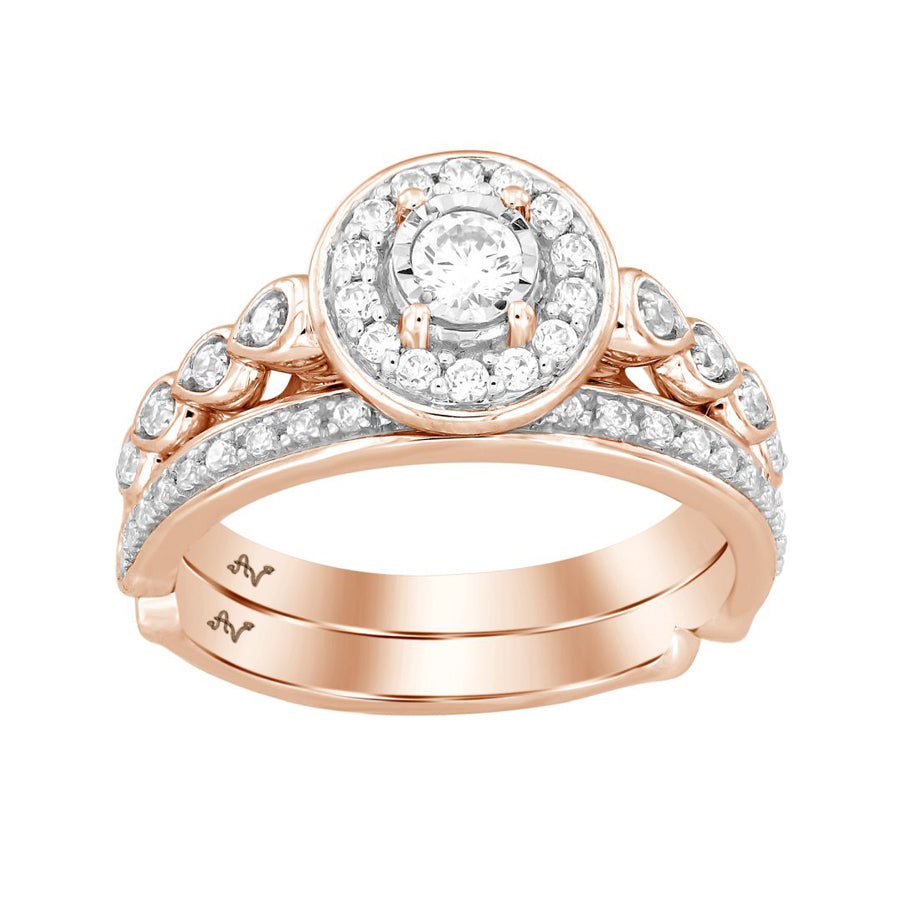 LADIES BRIDAL SET 0.50CT ROUND DIAMOND 14K ROSE GOLD