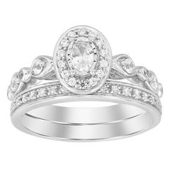 LADIES BRIDAL SET 0.50CT ROUND/OVAL  DIAMOND 14K WHITE GOLD