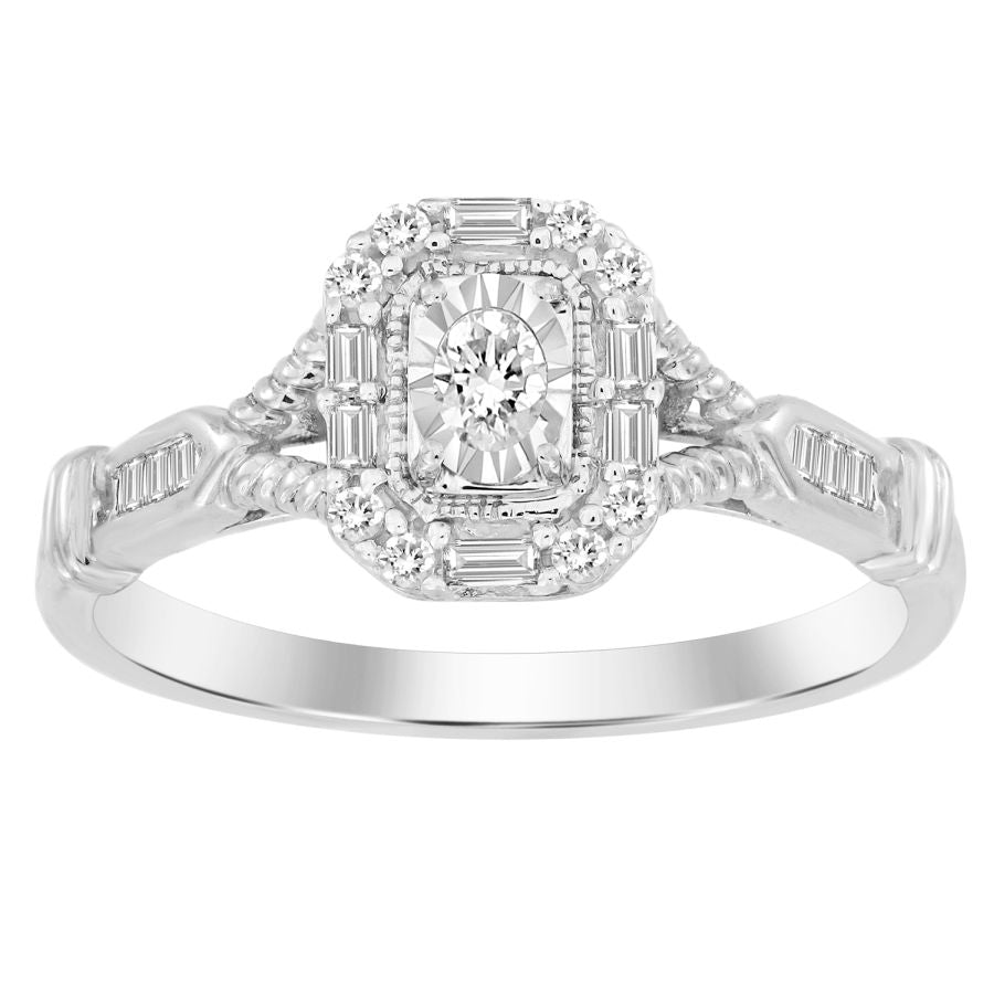 LADIES RING 0.25CT ROUND/OVAL/BAGUETTE DIAMOND 14K WHITE GOLD