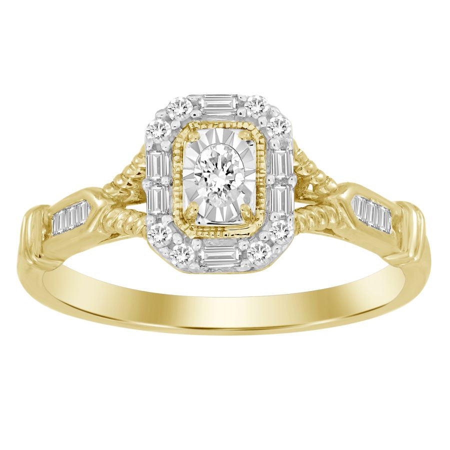 LADIES RING 0.25CT ROUND/OVAL/BAGUETTE DIAMOND 14K YELLOW GOLD