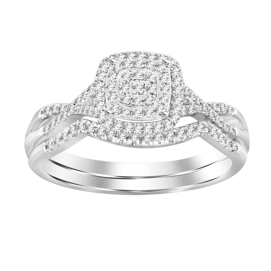 LADIES BRIDAL SET 0.25CT ROUND DIAMOND 14K WHITE GOLD