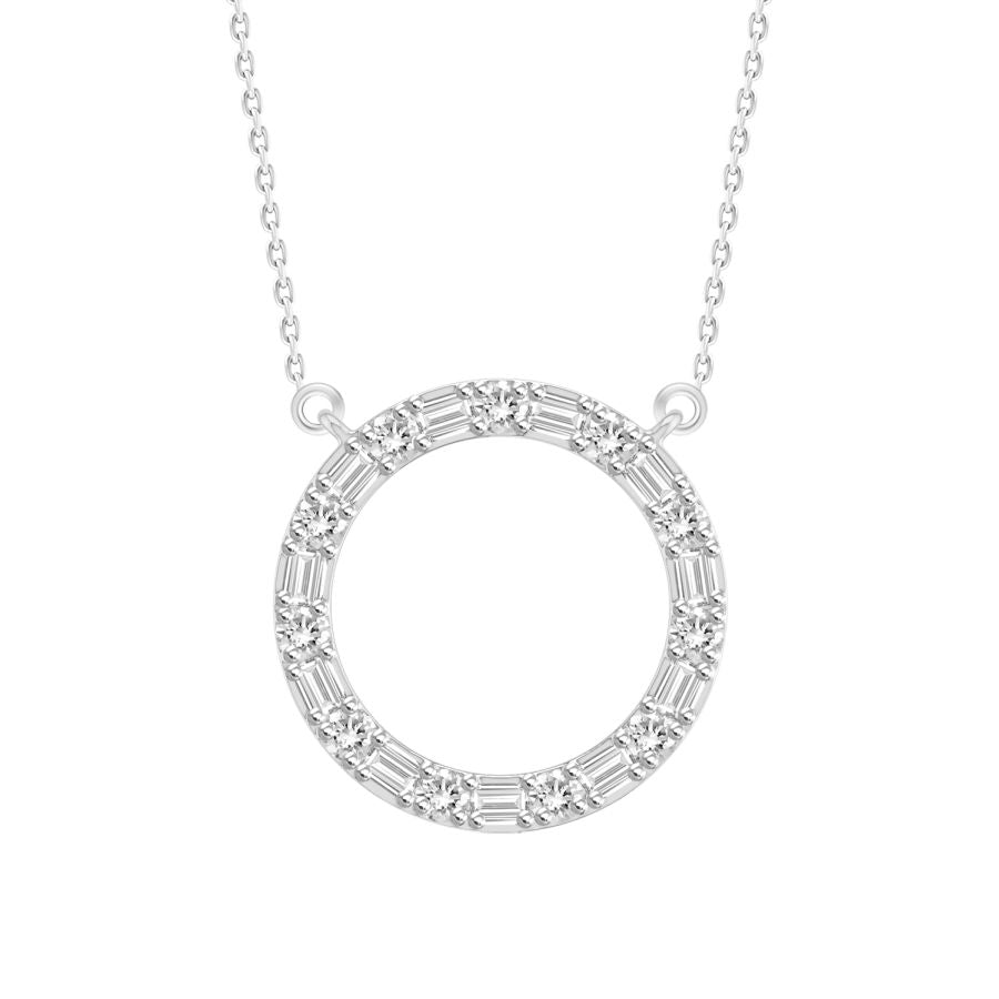 LADIES NECKLACE 0.20CT ROUND/BAGUETTE DIAMOND 14K WHITE GOLD