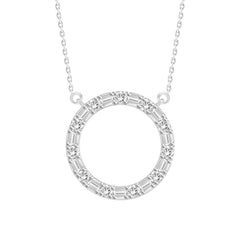 LADIES NECKLACE 0.20CT ROUND/BAGUETTE DIAMOND 14K WHITE GOLD