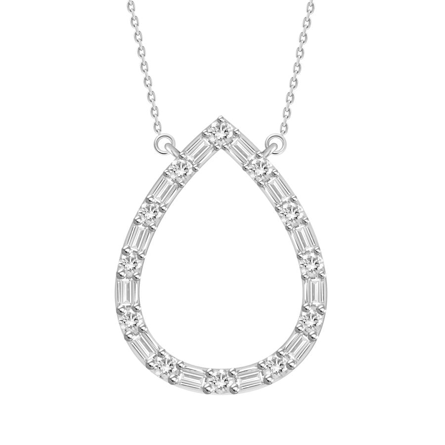 LADIES NECKLACE 0.20CT ROUND/BAGUETTE DIAMOND 14K WHITE GOLD