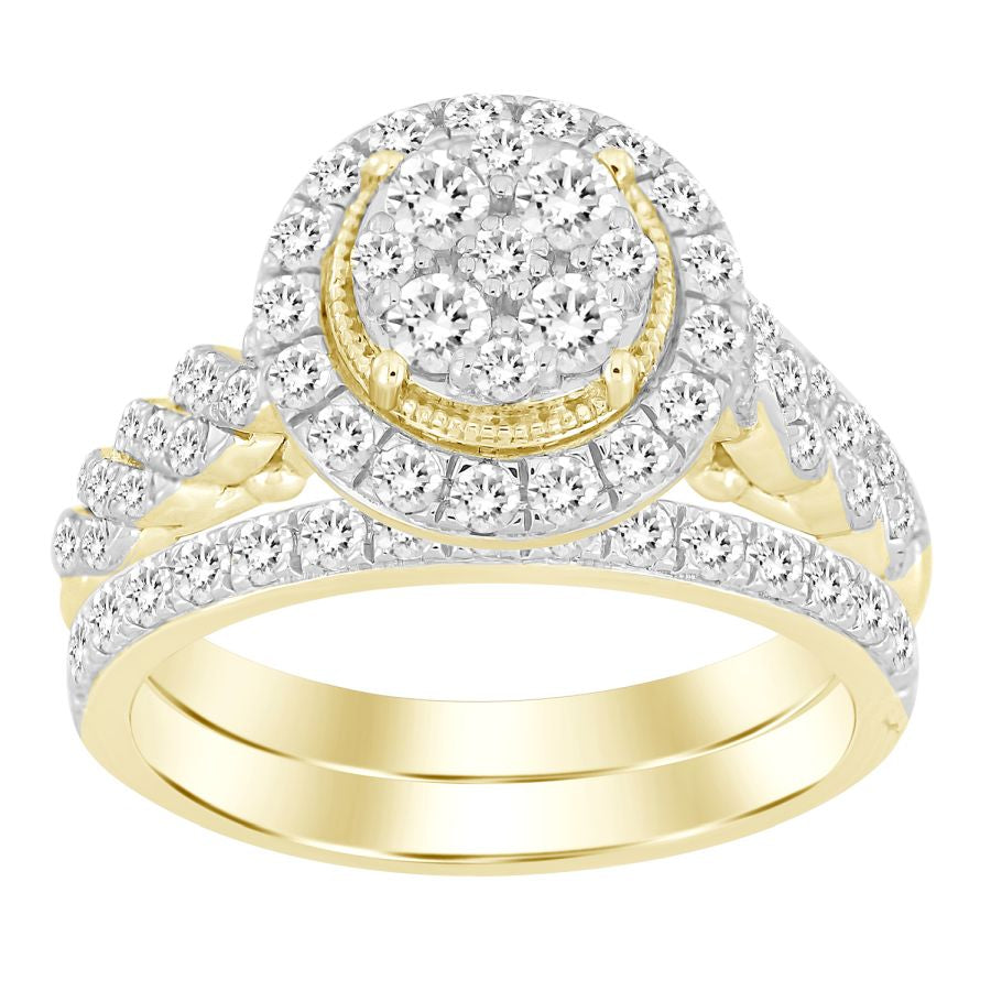 LADIES BRIDAL SET 1.00CT ROUND DIAMOND 14K YELLOW GOLD