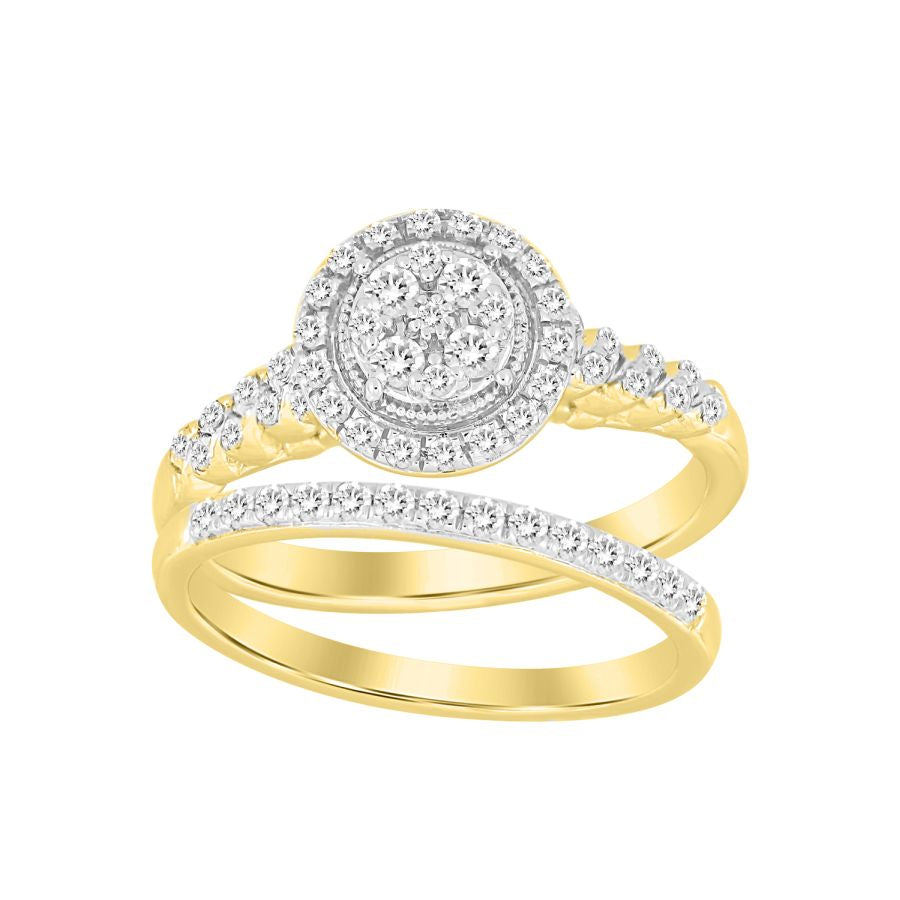 LADIES BRIDAL SET 0.50CT ROUND DIAMOND 10K YELLOW GOLD