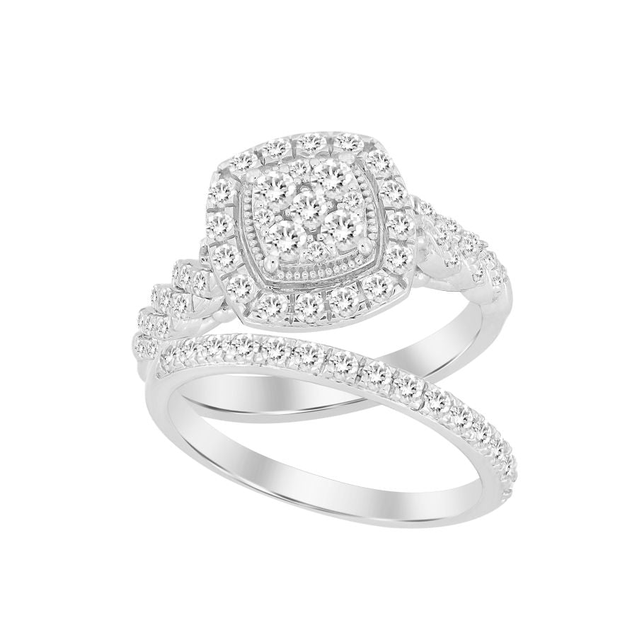 LADIES BRIDAL SET 1.00CT ROUND DIAMOND 14K WHITE GOLD