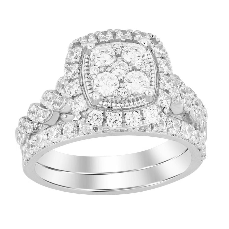 LADIES BRIDAL SET 1.50CT ROUND DIAMOND 14K WHITE GOLD