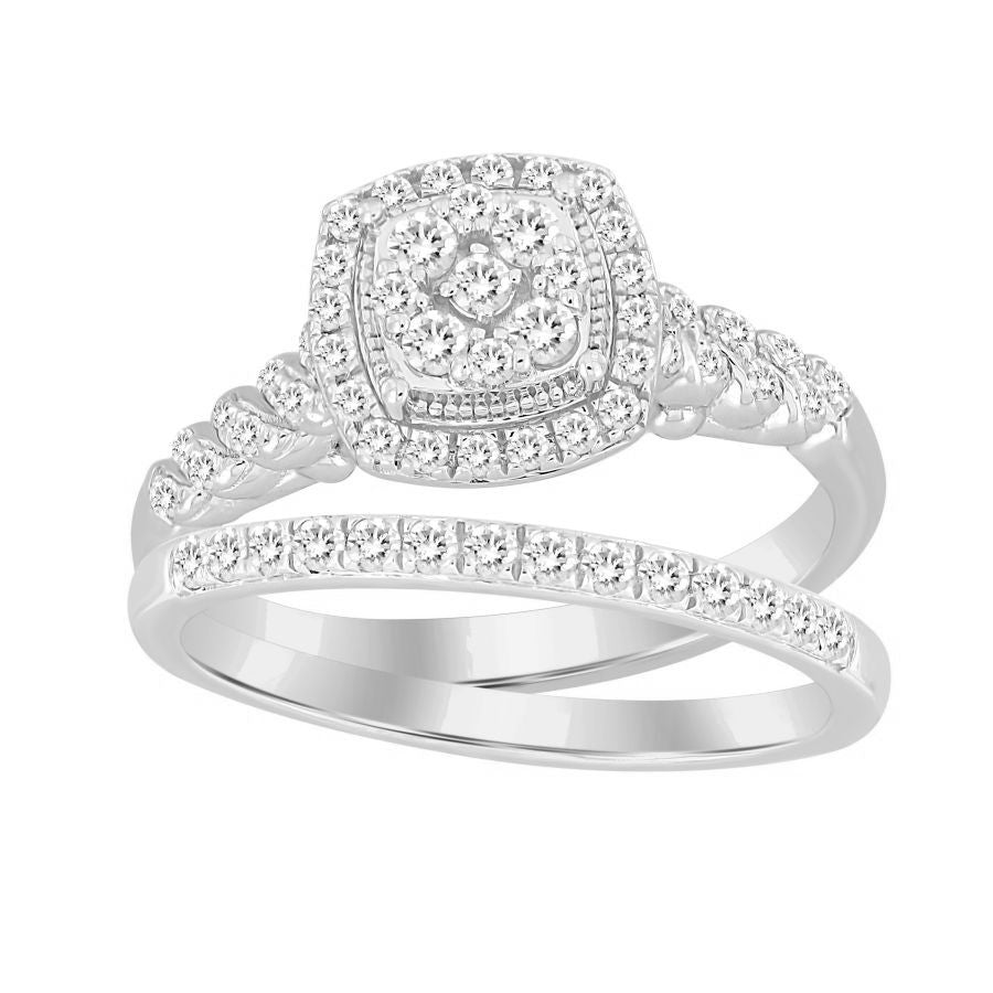 LADIES BRIDAL SET 0.50CT ROUND DIAMOND 10K WHITE GOLD