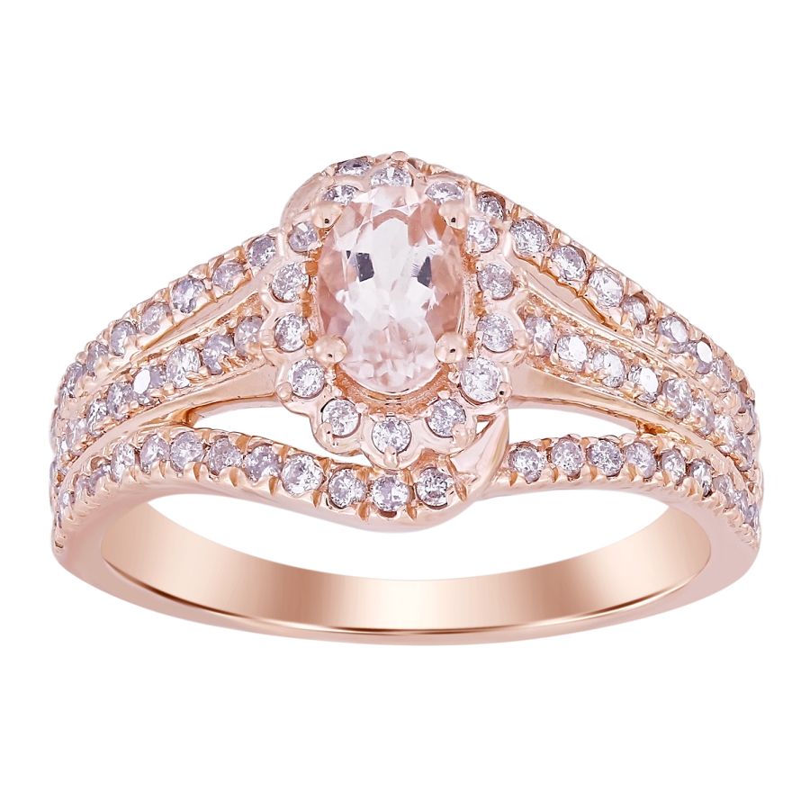 LADIES RING 0.90CT ROUND/OVAL DIAMOND 10K MORGANITE STONE ROSE GOLD