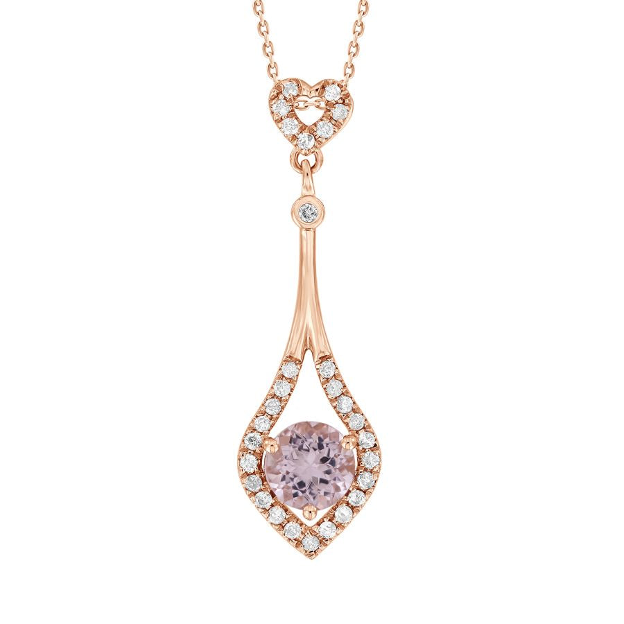 LADIES PENDANT 1.00CT ROUND DIAMOND 10K MORGANITE STONE ROSE GOLD