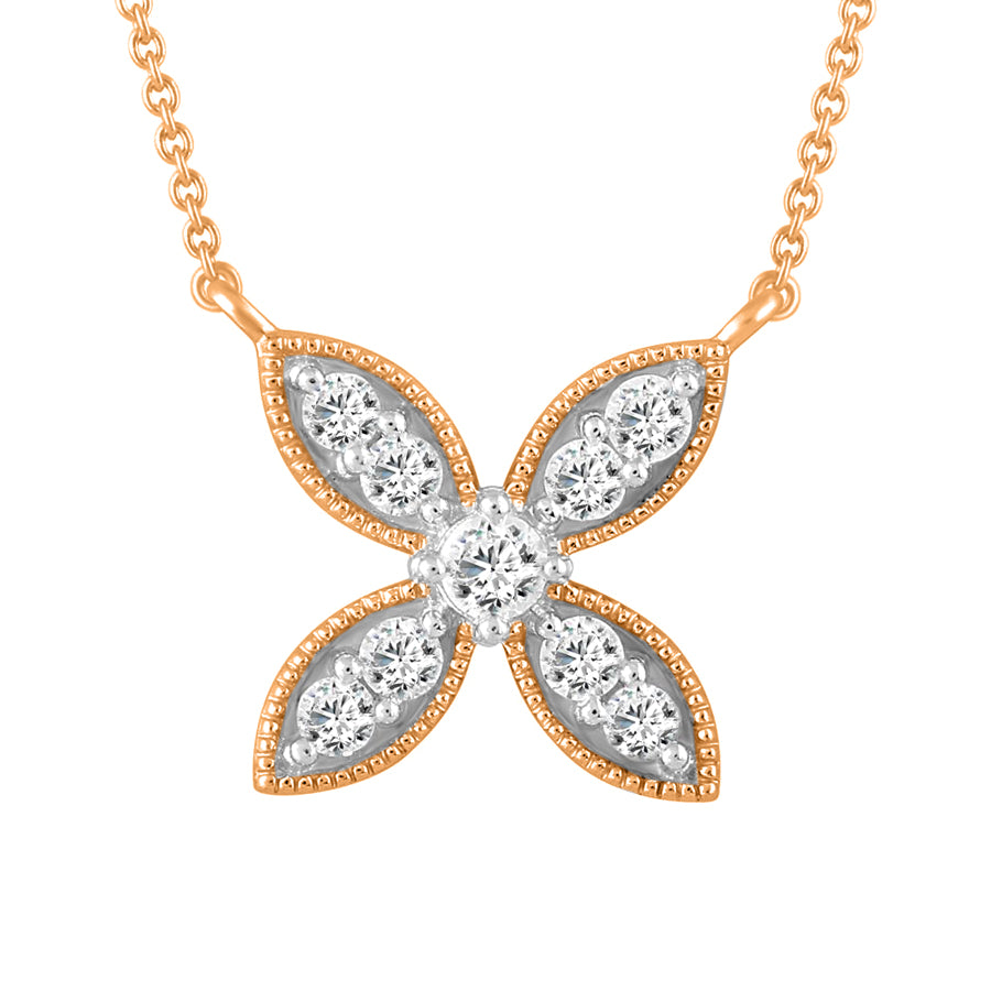 LADIES NECKLACE 0.25CT ROUND DIAMOND 10K ROSE GOLD