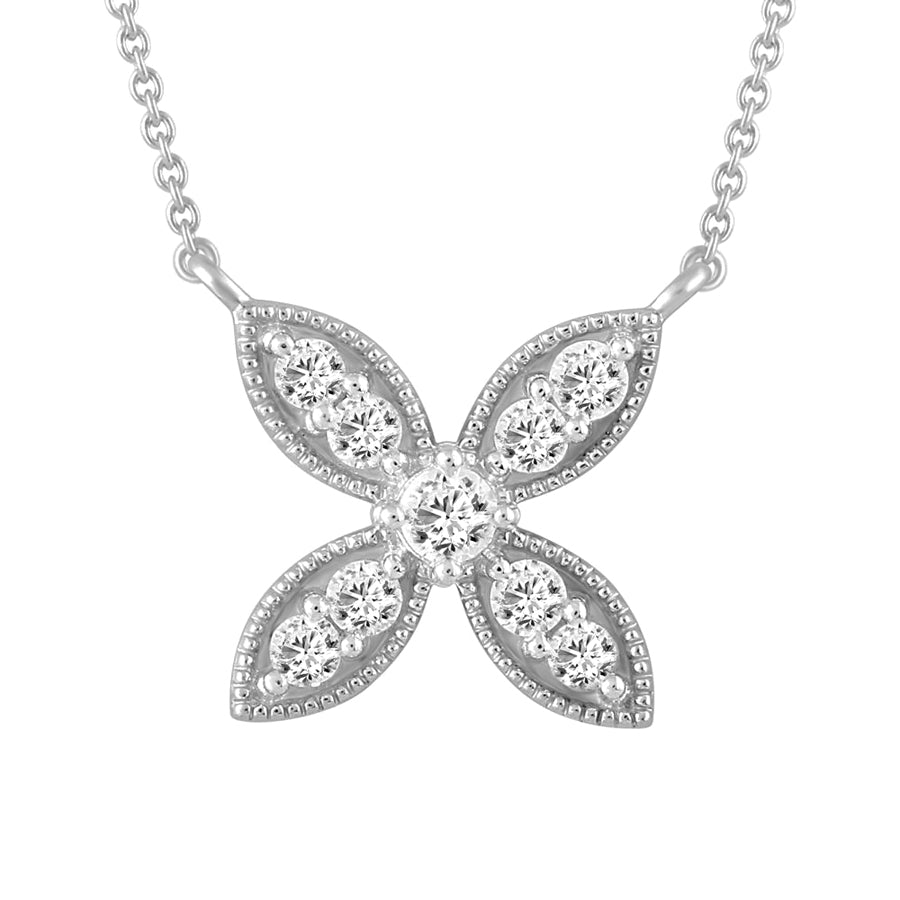 LADIES NECKLACE 0.25CT ROUND DIAMOND 10K WHITE GOLD