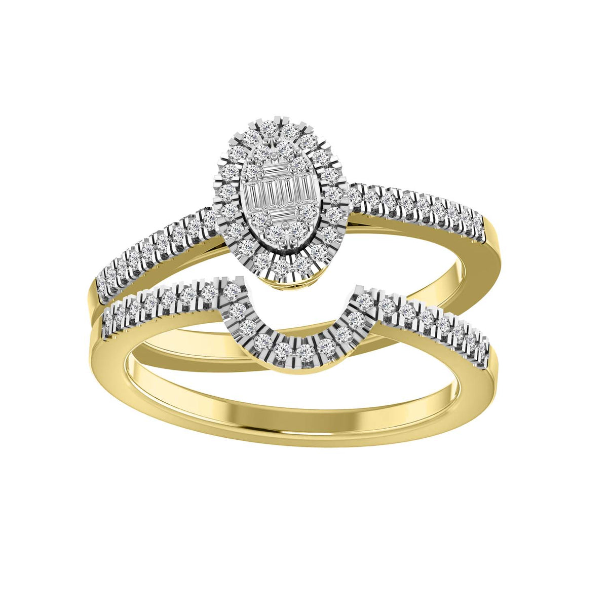 LADIES BRIDAL SET 0.33CT ROUND/BAGUETTE DIAMOND 10K YELLOW GOLD