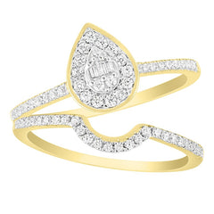 LADIES BRIDAL SET 0.33CT ROUND/BAGUETTE DIAMOND 10K YELLOW GOLD