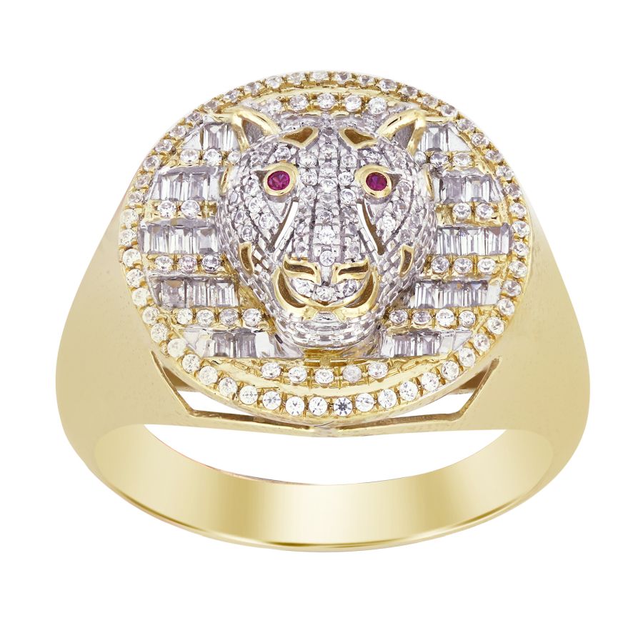 MEN'S RING 0.50CT ROUND/BAGUETTE DIAMOND 10K YELLOW GOLD