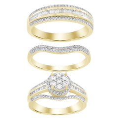 LADIES TRIOS SET 1.00CT ROUND/BAGUETTE DIAMOND 10K YELLOW GOLD