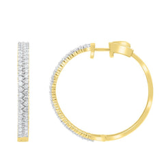 LADIES HOOP EARRINGS 3.00CT ROUND DIAMOND 10K YELLOW GOLD