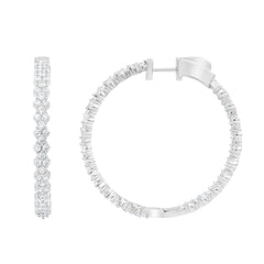 HOOPS EARRINGS 4.00CT ROUND DIAMOND 14K WHITE GOLD