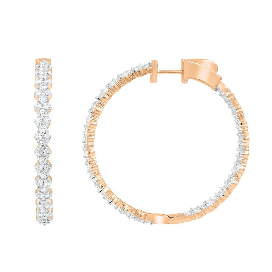 LADIES HOOP EARRINGS 4.00CT ROUND DIAMOND 10K ROSE GOLD