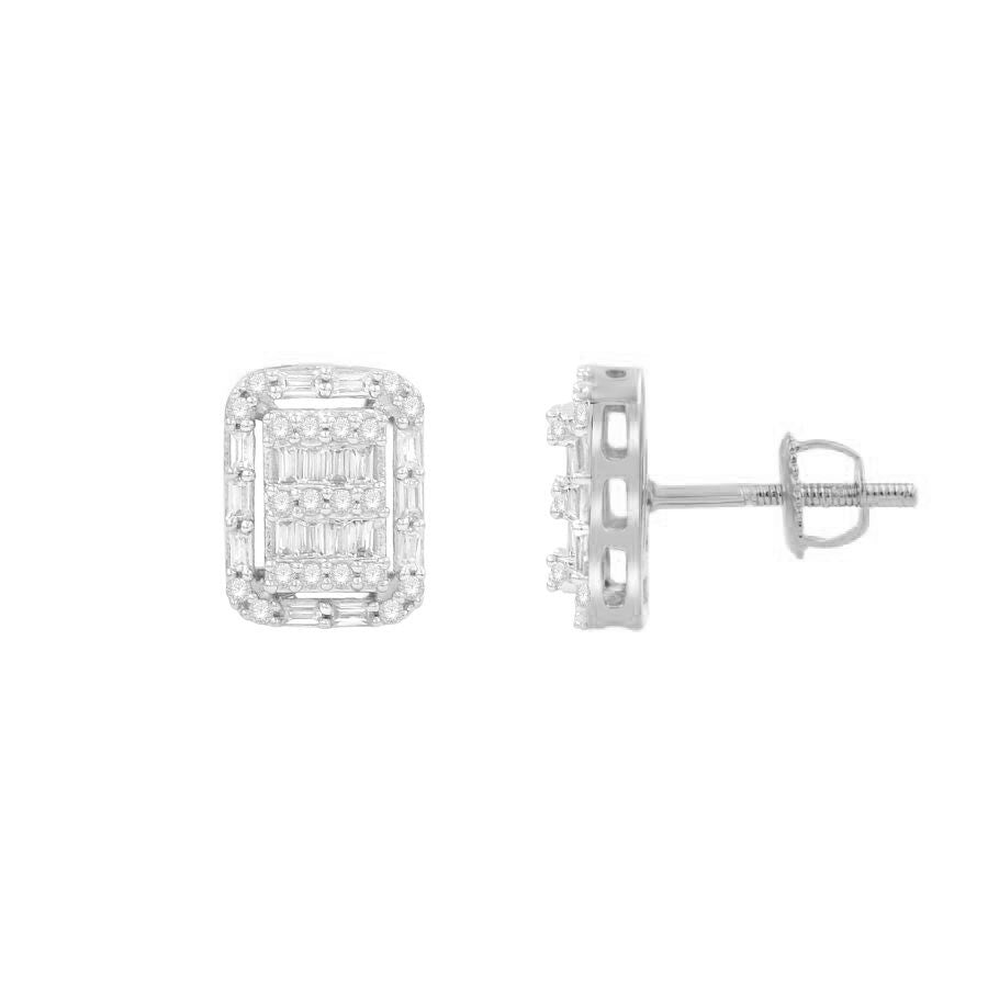 LADIES EARRINGS 0.50CT ROUND/BAGUETTE DIAMOND 10K WHITE GOLD