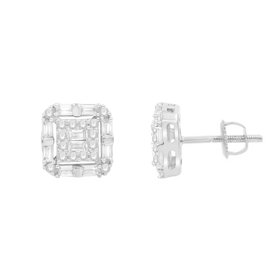 LADIES EARRINGS 0.50CT ROUND/BAGUETTE DIAMOND 10K WHITE GOLD