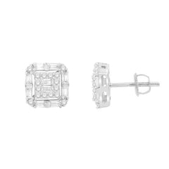 LADIES EARRINGS 0.50CT ROUND/BAGUETTE DIAMOND 10K WHITE GOLD