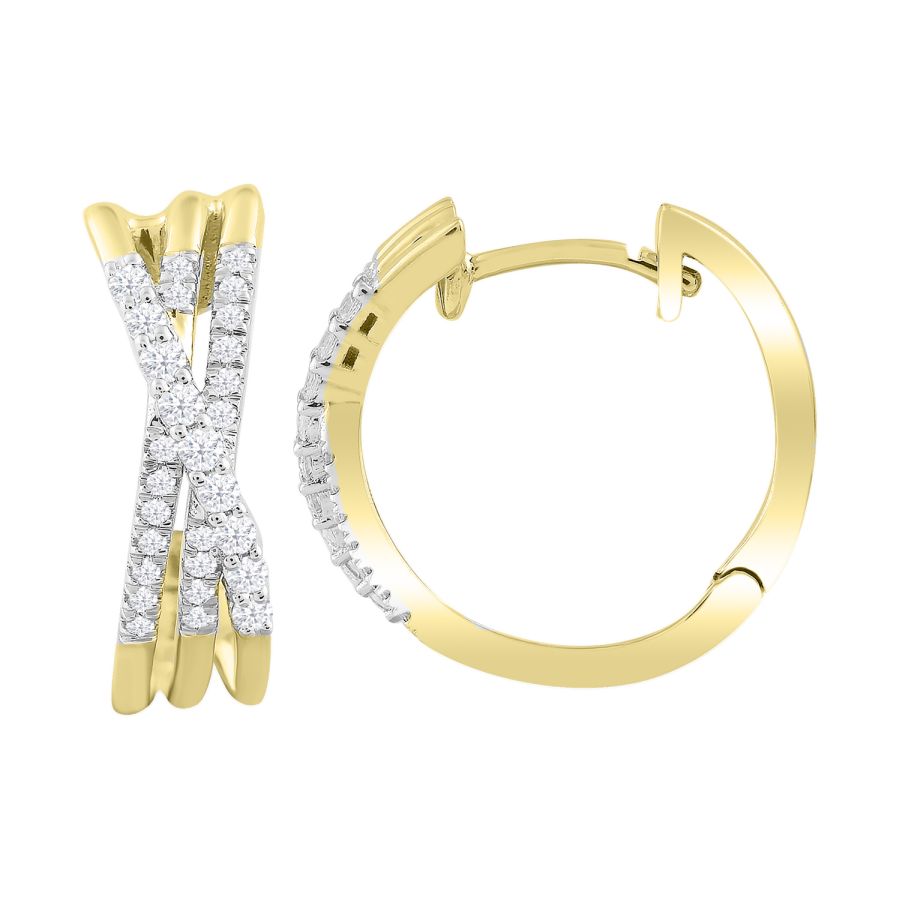 LADIES HOOP EARRINGS 0.25CT ROUND DIAMOND 10K YELLOW GOLD