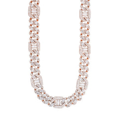 MEN'S NECKLACE 23.80CT ROUND/BAGUETTE DIAMOND 10K WHITE/ROSE GOLD