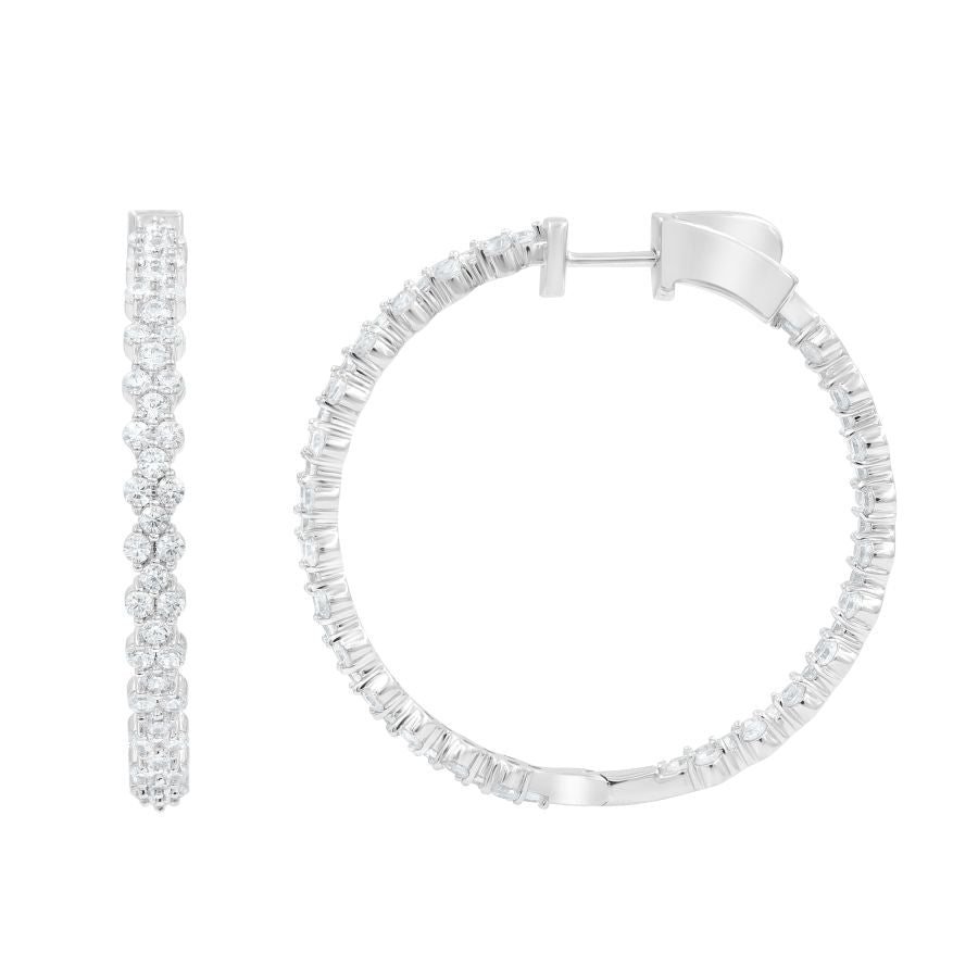 LADIES HOOP EARRINGS 4.00CT ROUND DIAMOND 14K WHITE GOLD (SI QUALITY)