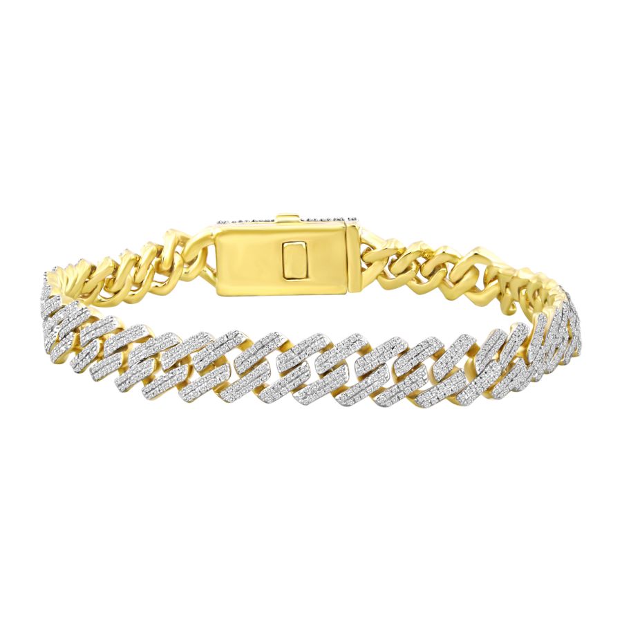 MEN'S BRACELET 2.75CT ROUND DIAMOND 10K YELLOW GOLD