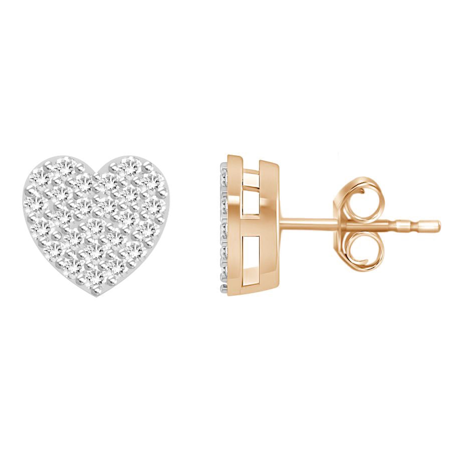 LADIES HEART EARRINGS 0.15CT ROUND DIAMOND 14K ROSE GOLD