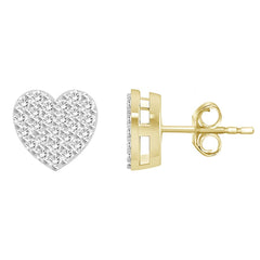 LADIES HEART EARRINGS 0.15CT ROUND DIAMOND 14K YELLOW GOLD