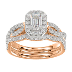 LADIES BRIDAL SET 1.25CT ROUND DIAMOND 14K ROSE GOLD (CENTER STONE 0.50 CT EMERALD DIAMOND)