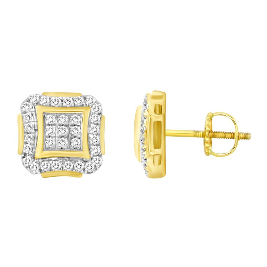 LADIES EARRINGS 0.15CT ROUND DIAMOND 14K YELLOW GOLD