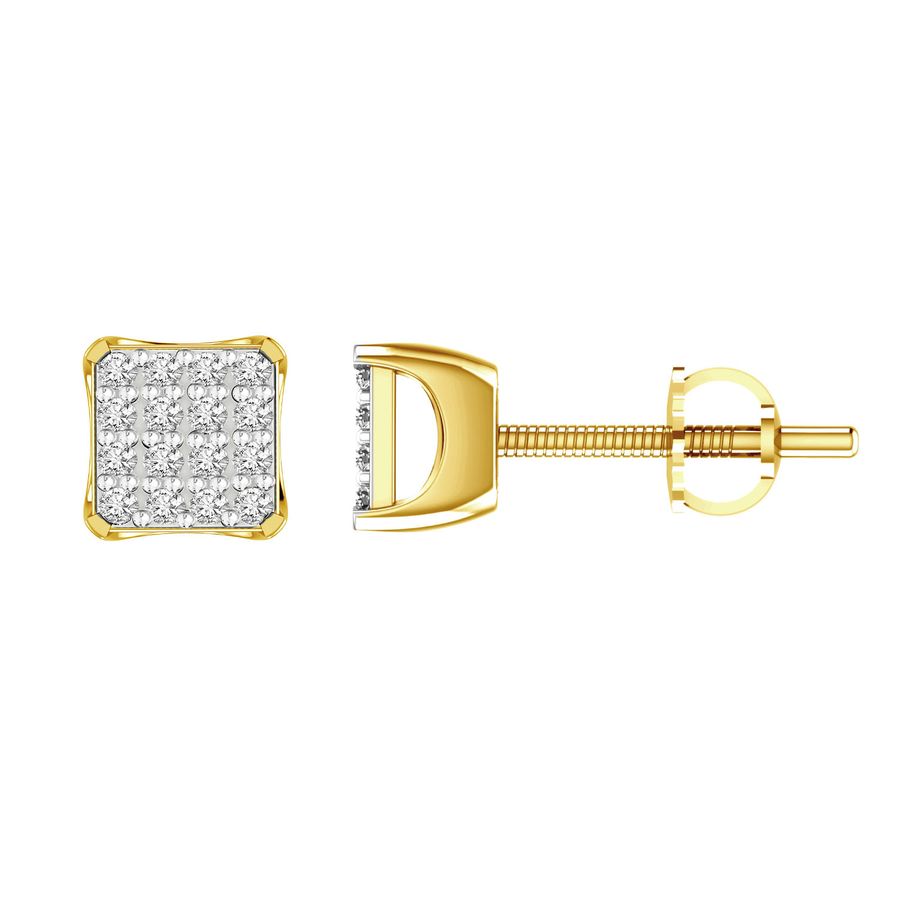 LADIES EARRINGS 0.15CT ROUND DIAMOND 14K YELLOW GOLD