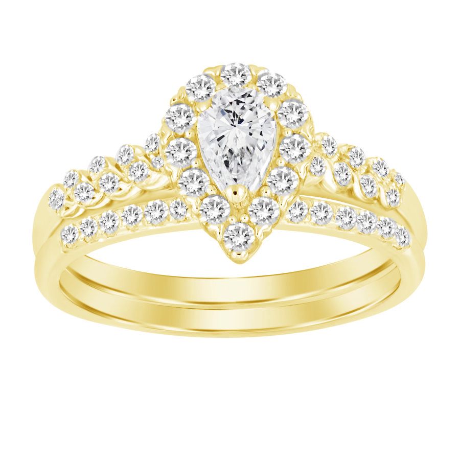 LADIES BRIDAL SET 0.50CT ROUND/PEAR DIAMOND 18K YELLOW GOLD