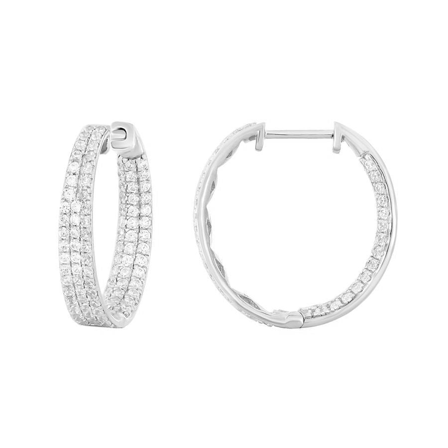 LADIES HOOP EARRINGS 1.00CT ROUND DIAMOND 10K WHITE GOLD