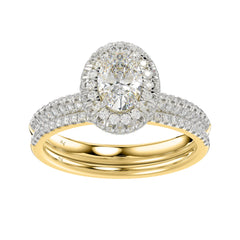 LADIES BRIDAL SET 1.50CT ROUND DIAMOND 14K YELLOW GOLD (SI QUALITY) (CENTER STONE 0.75CT OVAL DIAMOND)